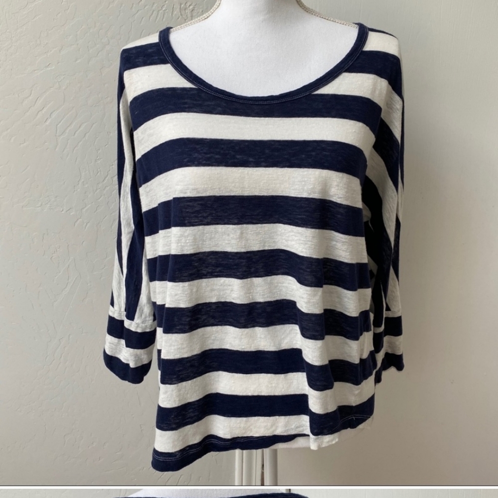 🛒 JOIE Cuban stripe JASMINA dolman top XS 3/4 sleeve linen t-shirt nautical tee
